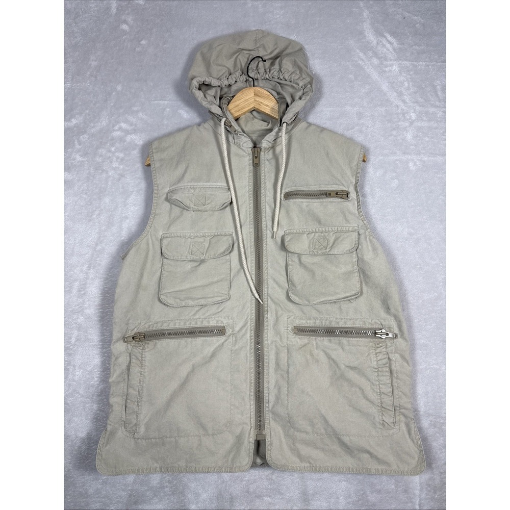 Vintage Banana Republic Fishing Pockets Safari Vest Hooded Cargo Travel Size Med